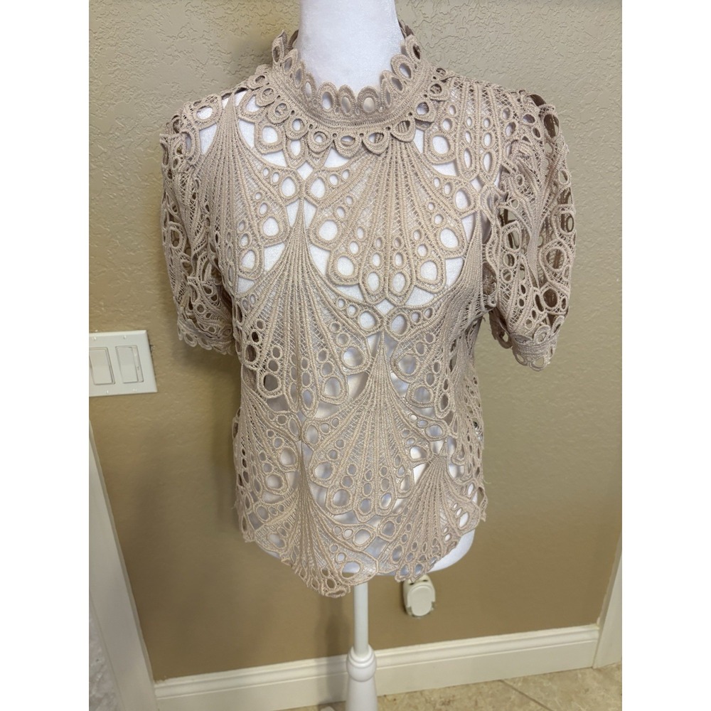 Blashe Elegant Beige Crochet Lace Top, Medium